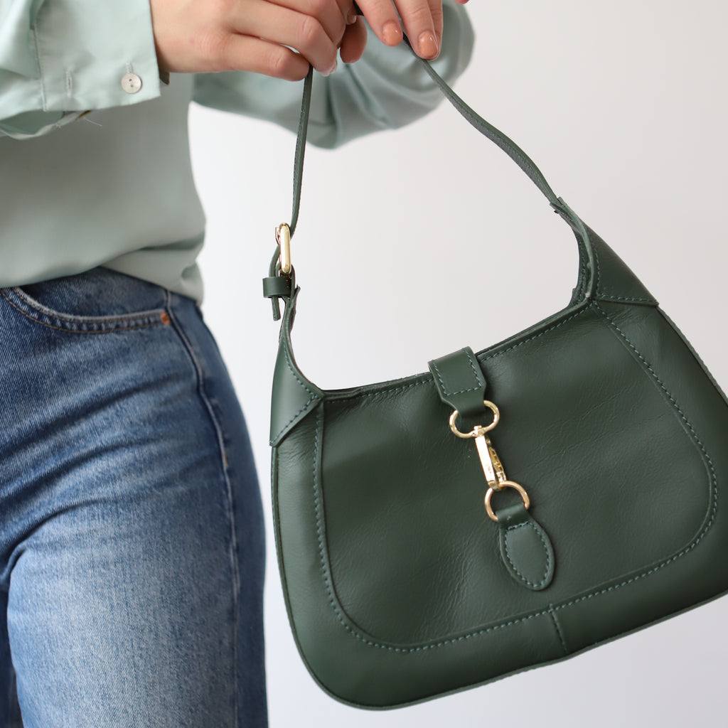 'Dallas' Leather Shoulder Bag | Bottle Green Smooth