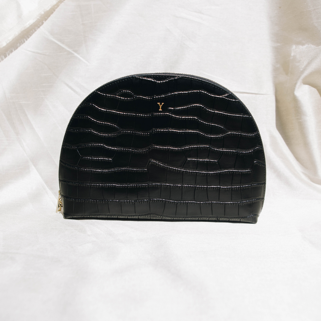 Black  Leather Moon Clutch Bag