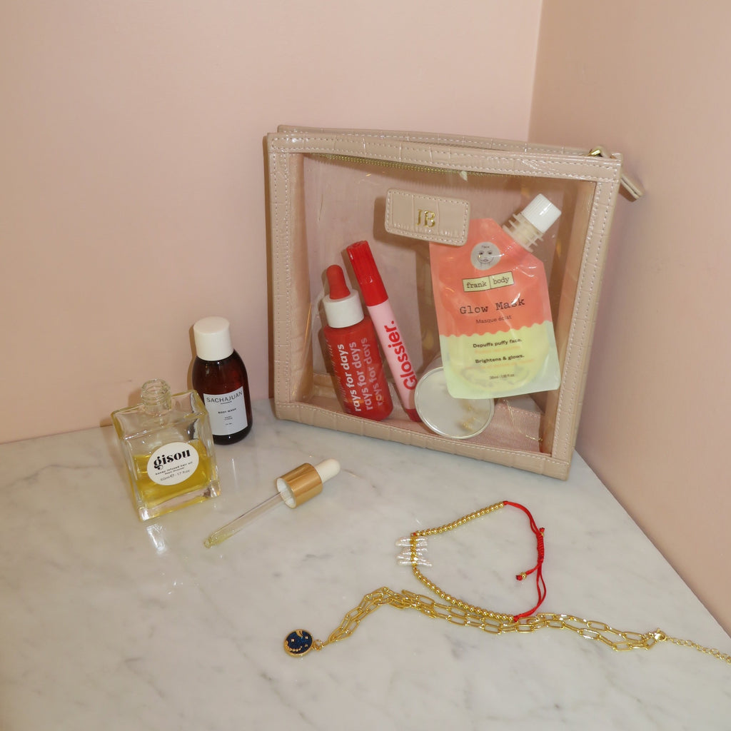 Oslo' Nude  Leather Perspex Make Up Bag
