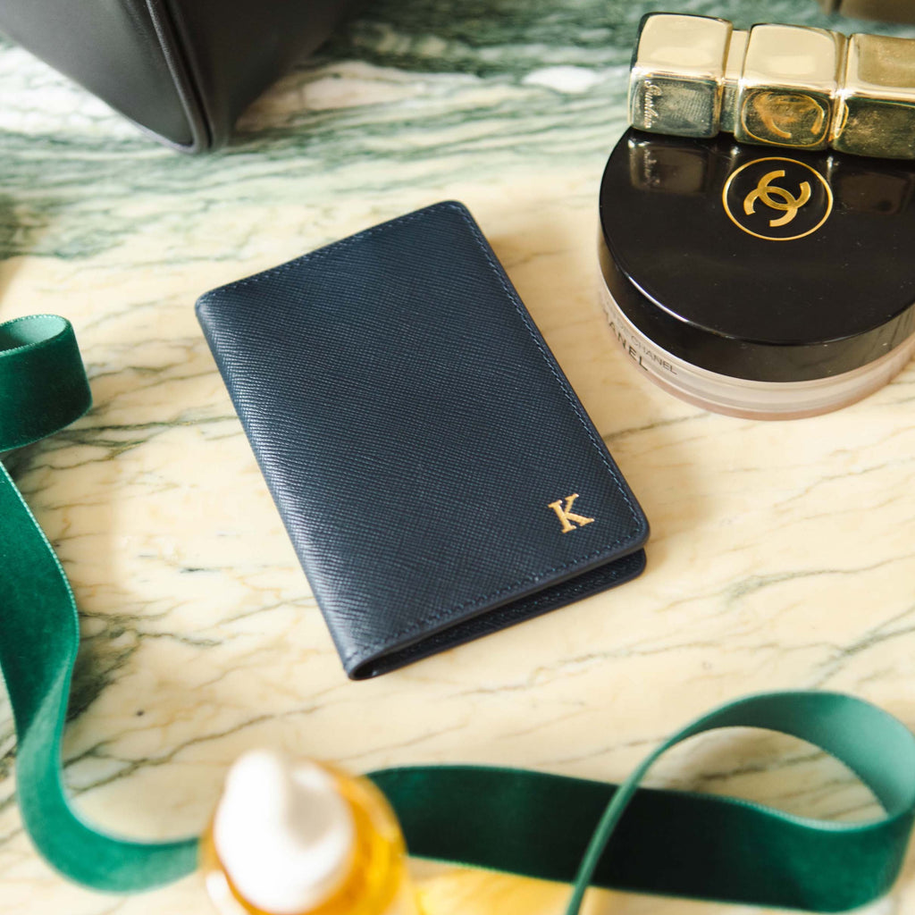 'Mito' Navy Saffiano Leather Bi Fold Cardholder