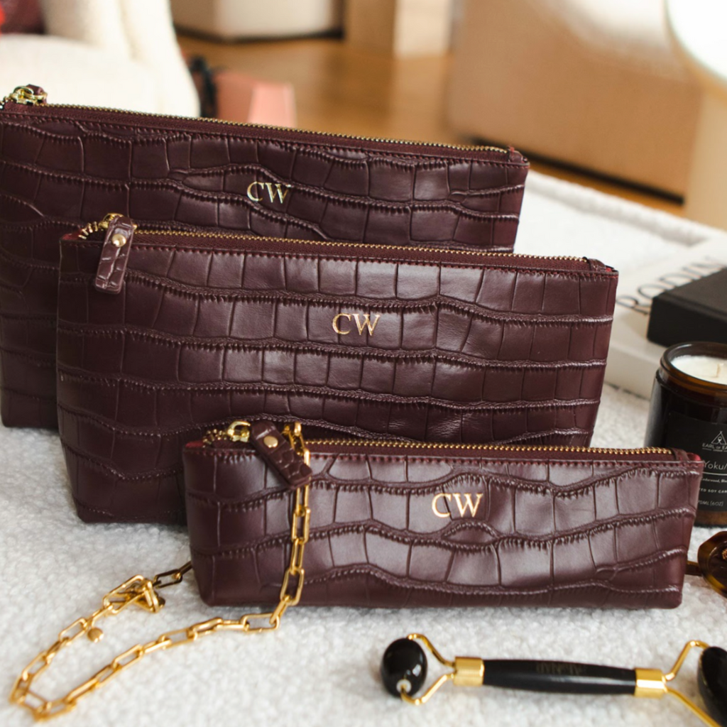 Munich' Aubergine Leather Medium Pouch