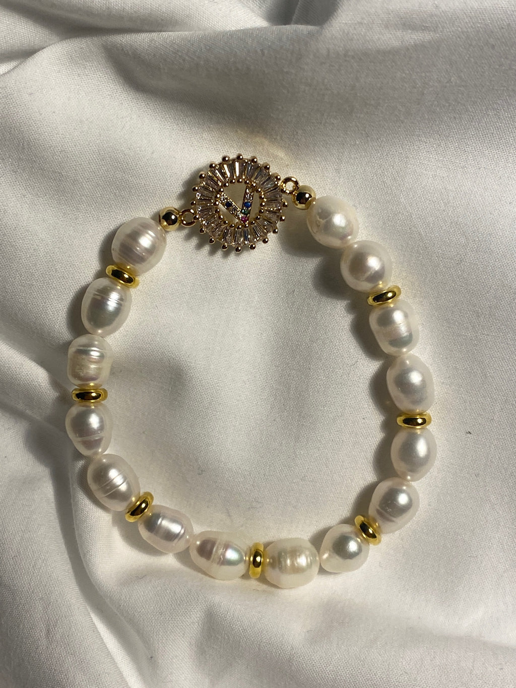 Mykonos Pearl Initial Bracelet - V