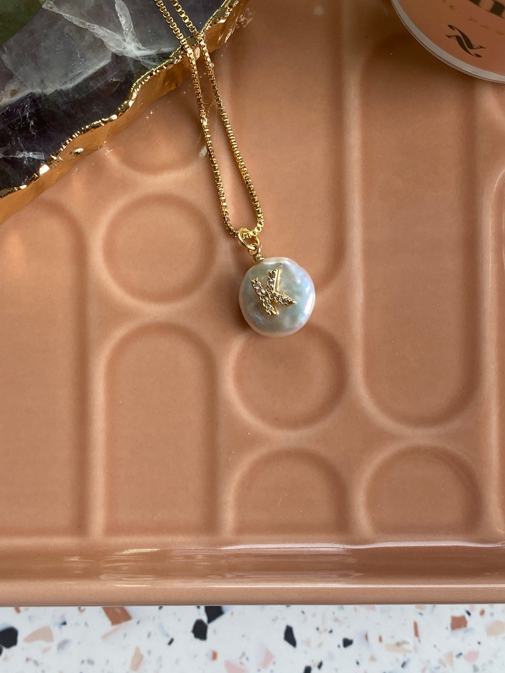 Mykonos Pearl Initial Necklace | K