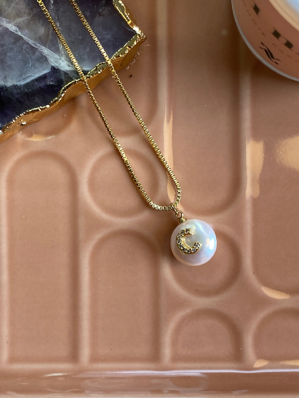 Mykonos Pearl Initial Necklace | C
