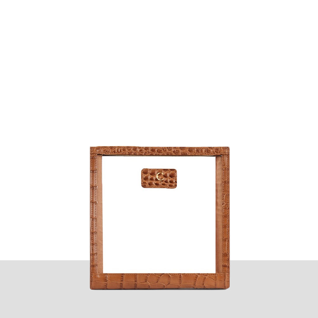 Oslo' Tan  Leather Perspex Make up Bag